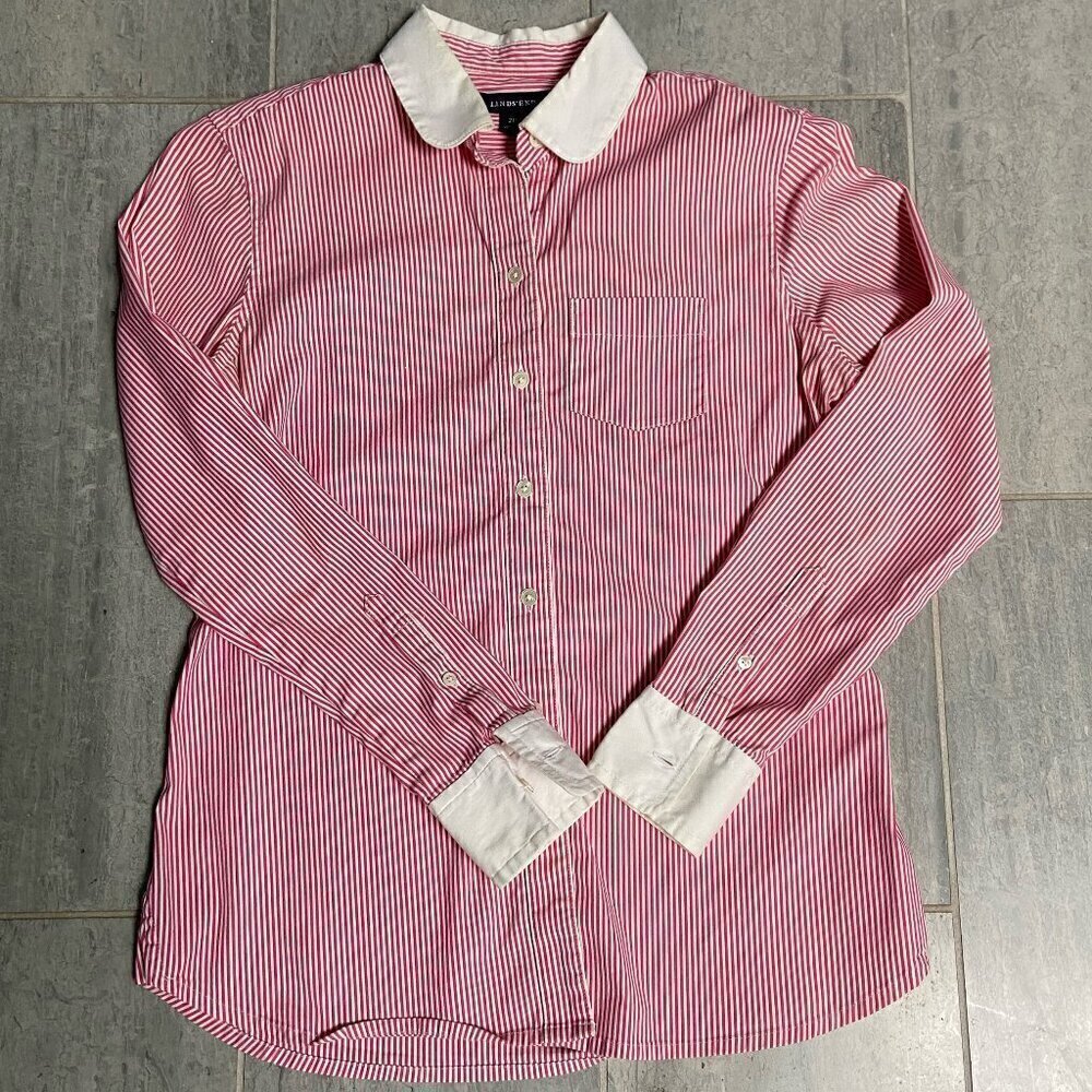 Lands' End No Iron Supima Cotton Long Sleeve Button Down Shirt Blouse Red 2P